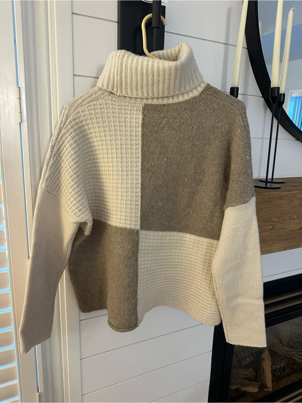 Cynthia Rowley ALPACA WOOL BLEND Patchwork Turtleneck Sweater